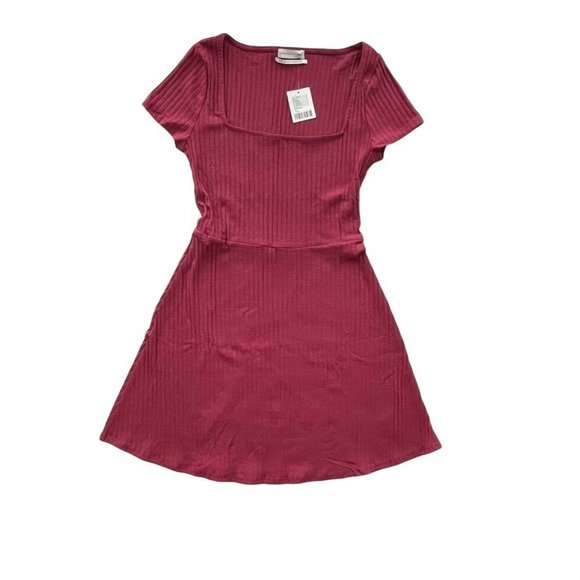 URBAN OUTFITTERS A-LINE WINE COLOR MINI DRESS W/SQUARE NECK LINE SZ:M NWT - Picture 2 of 7